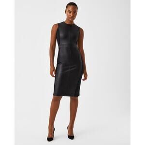 NWT SPANX Leather-Like Fitted II Combo Dress S in Luxe Black